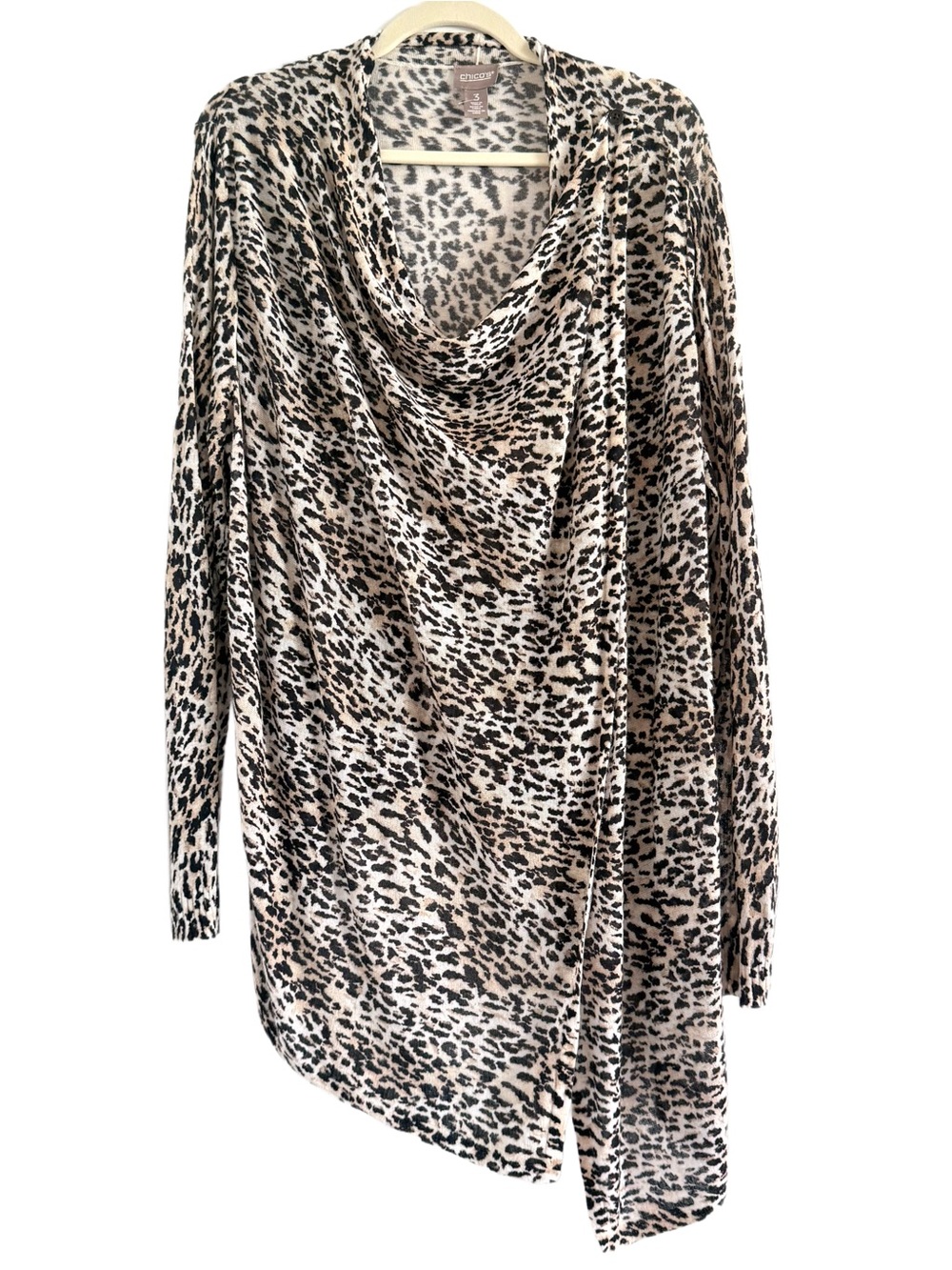 Chico's Leopard Print Open-Front Cardigan - Beige & Black XL